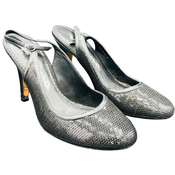 ✨ Nina Slingback Heels New Year sequin Mesh Black 9M Leather Sole Formal Shoe - Picture 1 of 7